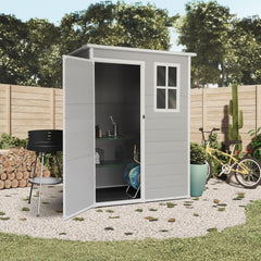 Wasabi - Caseta de Resina Jardín Unit 1.4 – Ventana Luz Natural - Suelo Incluido - Paneles 12mm de Espesor - Gris Blanco - Cobertizo PVC Almacenaje