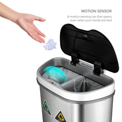 18 Gallon Dual Compartment Motion Sensor Trash Can, Automatic Hands-Free Kitchen Garbage Bin