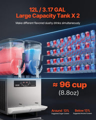 VEVOR kommerzielle Slusheis Maschine 12 L x 2 Doppeltank-Maschine für gefrorene Getränke, 96 Tassen Edelstahl Slush-Eis-Maschine mit Tastenfeld
