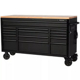 61-Inch W x 23-Inch D 15-Drawer Mobile Workbench with Solid Wood Top