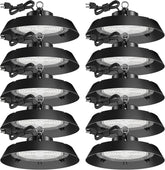 200-watt, 10 sets of UFO lamps, LED ceiling lights, 28,000 lumens, 5000K LED ceiling lights, 5-foot cable, can replace 650-watt metal halide/hot mercury lamps, suitable for gyms, factories, barns and storage areas.