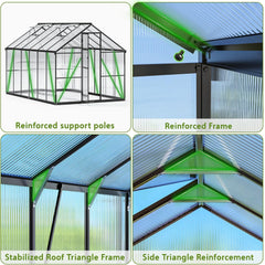 Gewächshaus Aluminium für den Garten, 362x247x205cm Gewächshaus Aluminium mit Fundament, Verstellbare Dachentlüftung, Vielseitig nutzbar als