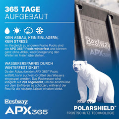 Bestway APX365 Winterfestes Frame Pool Set, Sandfilteranlage, 549 x 274 x 132 cm, 16.477 L, Stahlrahmen, Polar-Shield, Dunkle Marmor-Optik,