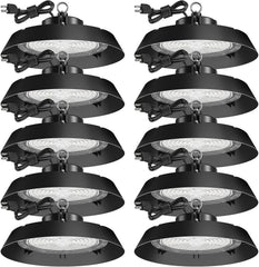 200-watt, 10 sets of UFO lamps, LED ceiling lights, 28,000 lumens, 5000K LED ceiling lights, 5-foot cable, can replace 650-watt metal halide/hot mercury lamps, suitable for gyms, factories, barns and storage areas.
