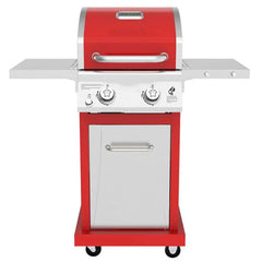 2-Burner Propane Gas Grill, 28,000 BTU, Stainless Steel, Red