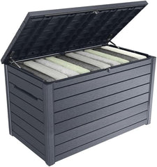 Keter Kissenbox XXL Ontario, graphit, 870l Fassungsvermögen, Außenmaße: 147 x 83 x 86 cm, Auflagenbox wasserdicht, für Outdoor geeignet