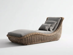 Tumbona de exterior 195x70x85 cm - ratán trenzado y cojín gris - diseño ergonómico para jardín y terraza - estilo natural moderno