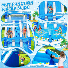 Hüpfburg XXL mit 2 Wasserrutsche für Gewerblichen Erwachsene & Kinder, Aufblasbare Bouncy Castle für Indoor Outdoor mit Gebläse Größe Pool Rutsche