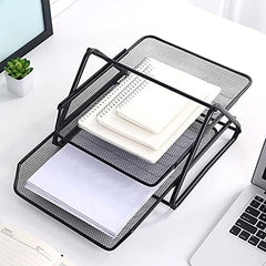 Metal Mesh 2 Tier Document Letter Tray Desk Organizer File Holder Magazine Notebook Organizer Office Supplies