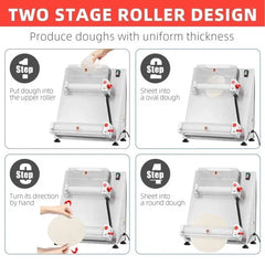 Commercial Pizza Dough Roller Sheeter, Max 16, Automatic 370W Electric Pizza Dough Roller, Stainless Steel, Suitable for Noodle, Pizza Bread and Pasta Maker Equipment