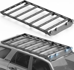 Full Size Roof Rack Cargo Basket Compatible with 2010-2024 Toyota 4Runner 5th Gen with 4 Lights, Overland Rooftop Luggage Storage Holder, Platform Style Cargo Carrier for Outdoors Gear