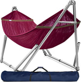 Double hammock with frame, with a load capacity of 650 pounds, double hammock with support rods, made of high-quality 201 stainless steel, assembled in 30 seconds, sturdy and flexible portable hammock frame, suitable for outdoor and indoor use, black