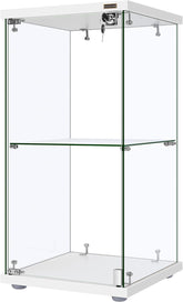 4 Layers 15.7''W x 15.7''D x 62.6''H Glass Display Cabinet Countertop Showcase with Lock, 5mm Tempered Glass 25mm MDF Base