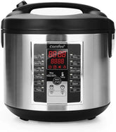 Compact electric rice cooker, 6-in-1 stainless steel multi-functional cooking utensil, slow cooker, steamer, frying pan, heater and warmer, 2-gallon capacity (8 cups cooked, 4 cups uncooked), suitable for brown rice, quinoa and oats, 6 one-button pro