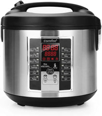 Compact electric rice cooker, 6-in-1 stainless steel multi-functional cooking utensil, slow cooker, steamer, frying pan, heater and warmer, 2-gallon capacity (8 cups cooked, 4 cups uncooked), suitable for brown rice, quinoa and oats, 6 one-button pro