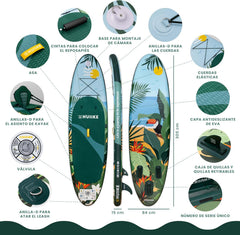 HUIIKE Tabla Paddle Surf Hinchable con Accesorios Incluidos, Remo, Quillas, Inflador. Stand Up Paddle Board Gran Estabilidad y Resistencia. 305 x 84 x