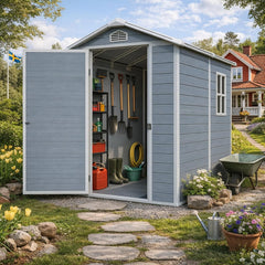 Gartenhaus Lรถnneberga 2,5mยฒ Kunststoff | Polypropylen (PP) Gerรคteschuppen witterungsbestรคndig 124 x 191 x 167/199 cm (B x T x H) grau