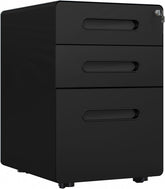 3 Drawer Vertical Filing Cabinet with Lock and Wheels, Under Desk Mobile File Cabinet for Legal, A4, Letter Size, Steel Frame for Home Office, Black