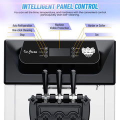 2200W 3-Flavor Soft Serve Ice Cream Machine, 5.3–7.4 Gal/Hr, LCD Touch Screen, Automatic Cleaning