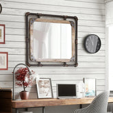31 Inch Industrial Metal Floating Wall Mirror, Modern Decorative Wall Mirror