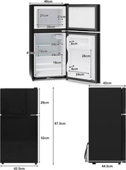 Merax Kühlschrank mit Gefrierfach, 60L Kleiner Kühlschrank, kompakt, Glastür, LED-Innenbeleuchtung, manuelle Temperaturregelung, Glasablagen, 45 dB(A)
