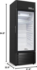 PRF125DX Glass Door Display Refrigerator 12.5 cu ft Commercial Beverage Cooler Merchandiser With Customizable Lightbox - Silver