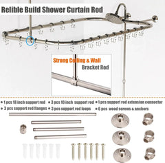 Clawfoot Tub Shower Kit, Add On Shower Units With Bathcock Diverter Faucet and 48" X 27“ Rectangular Claw foot Tub Shower Curtain Rod Kit,Claw foot Tub Shower Faucet Set,Brushed Nickel