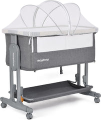 Maydolly Baby Bassinet Bedside Crib, 3-in-1 Baby Bassinet Bedside Bed with Mattress and Soft, Breathable Sheet, 7-Height Adjustable, Stable and Reliable Crib for Nursery