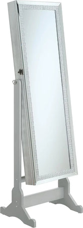 Mounted-style mirror cabinet, featuring jewelry storage function, with a design allowing the entire length to be tilted, rectangular shape - bedroom - silver color