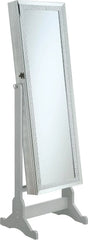 Mounted-style mirror cabinet, featuring jewelry storage function, with a design allowing the entire length to be tilted, rectangular shape - bedroom - silver color