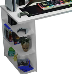 Madesa Large Modern Gaming Computer Desk 53 Inch with 5 Shelves Cable Management Student Study Wooden Table Home Office Gamer Desk for Kids and Adults - White