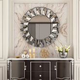 32 Inch Round Decorative Wall Mirror, Glass Accent Mirror for Home Decor
