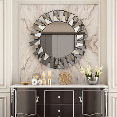 32 Inch Round Decorative Wall Mirror, Glass Accent Mirror for Home Decor