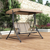 3 luxurious outdoor deck swings, with a weather-resistant steel frame, adjustable tilted canopy, brown model