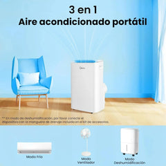 MIDEA Pingüino Aire Acondicionado Portátil 3 en 1 | 3000 Frigorías / 12000 BTU | Air conditioner Silencioso 43m2 - Deshumidificador Ventilador