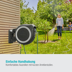 Gardena Original Wand-Schlauchbox RollUp L (weiß) 30 m: flexible Bewässerung für große Gärten, Schwenkbare Schlauchbox, inkl. 30 m Gardena