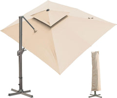 LKINBO Sonnenschirm 300 x 400 cm Rechteckig mit Ständer und Kurbel, Groß Ampelschirm Terrassenschirm 360°Drehbar Parasol Windfest Gartenschirm