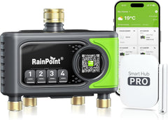 RAINPOINT Bewässerungscomputer WLAN mit 4 Ausgängen, Messing Ein- und Ausgang, Bewässerungsuhr 4 Zonen mit wetter- & bodenbasierter Steuerung, App- &