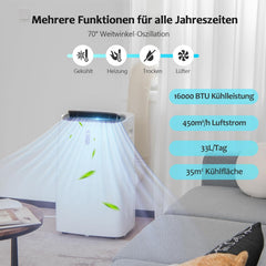 GOPLUS 16000 BTU Klimaanlage mit Abluftschlauch, 5 in 1 mobiles Klimagerät: Kühlen, Heizen, Entfeuchten, Belüften, Schlafmodus | für Raumgröße bis
