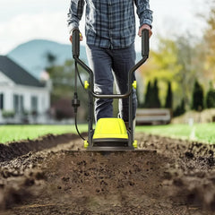 Electric Tiller, 15-Amp 18-Inch Width 9-Inch Depth Corded Tiller Cultivator 24 Durable Steel Tines Gardening Tiller with Adjustable Wheels Foldable