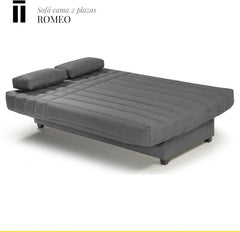 SHIITO - Sofá Cama de 3 Plazas con Arcón Interior - 100 x 193 x 100 cm - Modelo Romeo - con Apertura Clic-Clac - Incluye 2 Cojines - Color Gris Oscuro