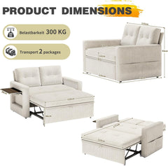 YOUDENOVA Sofá Cama 3 en 1, Sillón Cama multifunción, Sofá reclinable con Respaldo Regulable en 5 Posiciones, Sofá Cama para 2 Personas con Mesa y