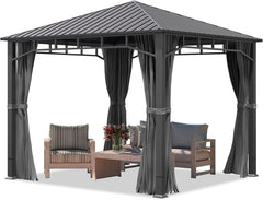 TOOLPORT Gartenpavillon 3x3 m Stahldach Hardtop 4 Seitenteile in Grau, Pfosten 9x9 cm