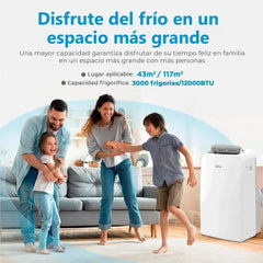MIDEA Pingüino Aire Acondicionado Portátil 3 en 1 | 3000 Frigorías / 12000 BTU | Air conditioner Silencioso 43m2 - Deshumidificador Ventilador