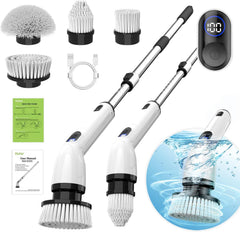 Electric Spin Scrubber, Full-Body IPX7 Waterproof Bathroom Scrubber with Power LCD Display, Adjustable Extension Handle, Cordless Shower Cleaner Brush for Bathtub Kitchen Wall Cleaning