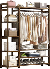 Floor-Standing Solid Wood Rotating Coat Rack,Portable Bamboo Clothes Rack - Versatile Closet Organizer with Storage Shelves and Compartments for Bedroom, Entryway, or Living Room - Stylish a