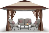 CROWN SHADES 13x13 Pop Up Gazebo, Canopy Tent, Gazebos on Clearance - Outdoor Gazebo for Backyard & Patio Furniture - Carpa Pop Up Tent with Wheeled STO-N-Go Cover Bag (Beige & Coffee)