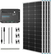 400 Watt 12 Volt Premium 4 Pcs 100W Panel 40A MPPT Charge Controller Bluetooth Module Fuse Mounting Z Brackets Adaptor Kit Tray Cables Set, 400W, Grid 12V Solar Power System