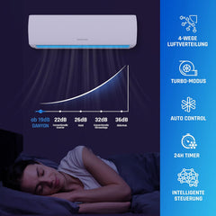 Danyon Klimaanlage Split - 12000 BTU - 3,4 kW, Selbstreinigung, leise, Smart Home, Inverter Klimagerät mit Heizfunktion, Splitgerät vorgefüllt mit R32