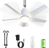 80CM Akku Deckenventilator mit Beleuchtung für Outdoor, 40000mAh Akku Groß Mobiler Ventilator mit Licht, 3000K-6000K Dimmbar, Fernbedienung & Haken,